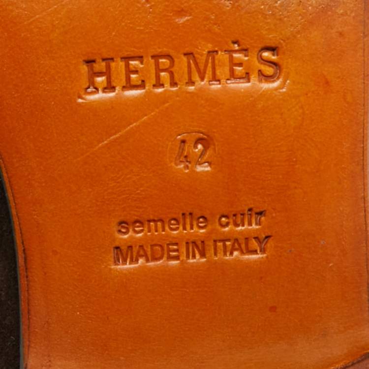 Pre Owned Hermes Chocolate Brown Suede Lucky Moccasins Size 42