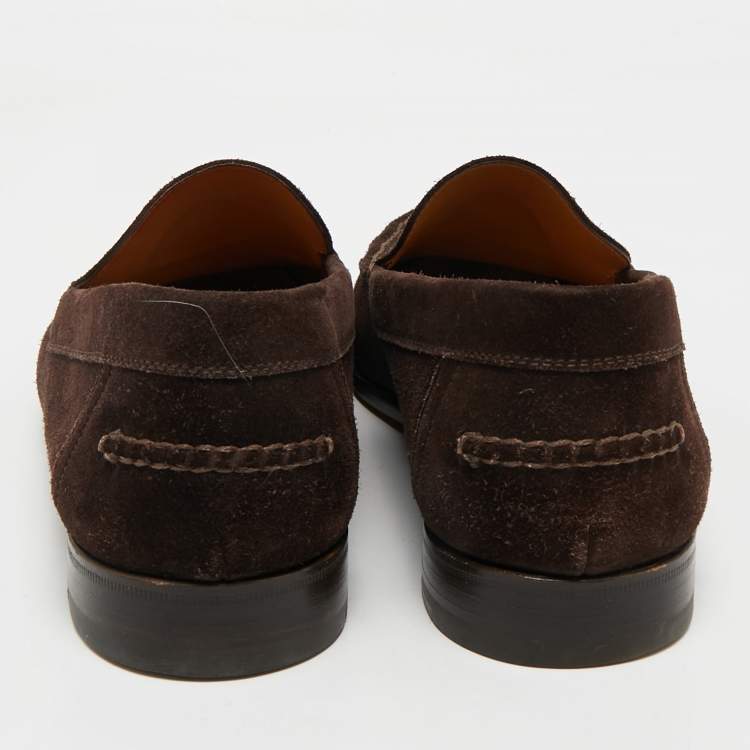 Pre Owned Hermes Chocolate Brown Suede Lucky Moccasins Size 42
