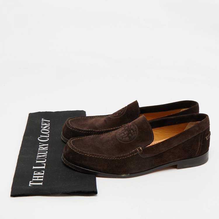 Pre Owned Hermes Chocolate Brown Suede Lucky Moccasins Size 42