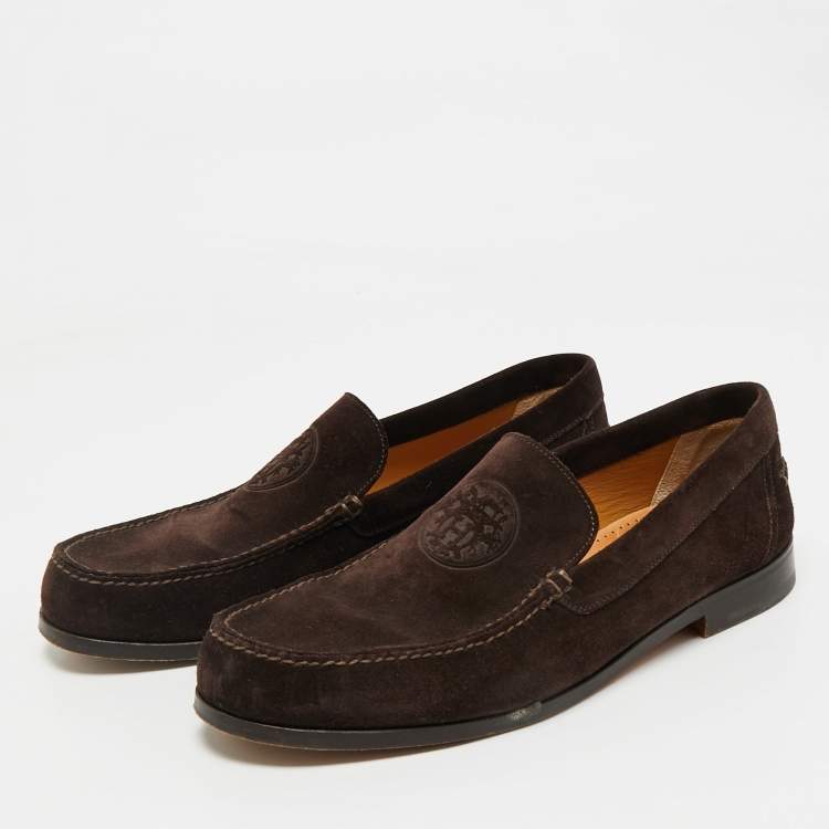 Pre Owned Hermes Chocolate Brown Suede Lucky Moccasins Size 42