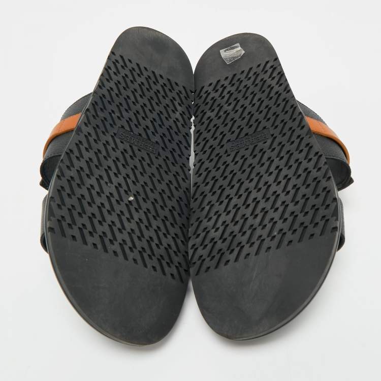 Pre Owned Hermes Black/Brown Leather Jackson Slide Sandals Size 41