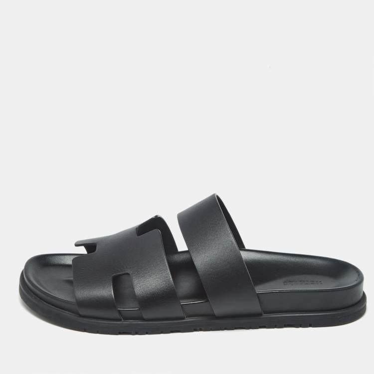 Pre Owned Hermes Black Leather Ankara Sandals Size 46