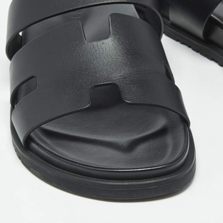 Pre Owned Hermes Black Leather Ankara Sandals Size 46