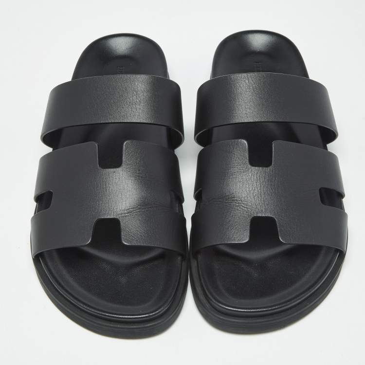 Pre Owned Hermes Black Leather Ankara Sandals Size 46