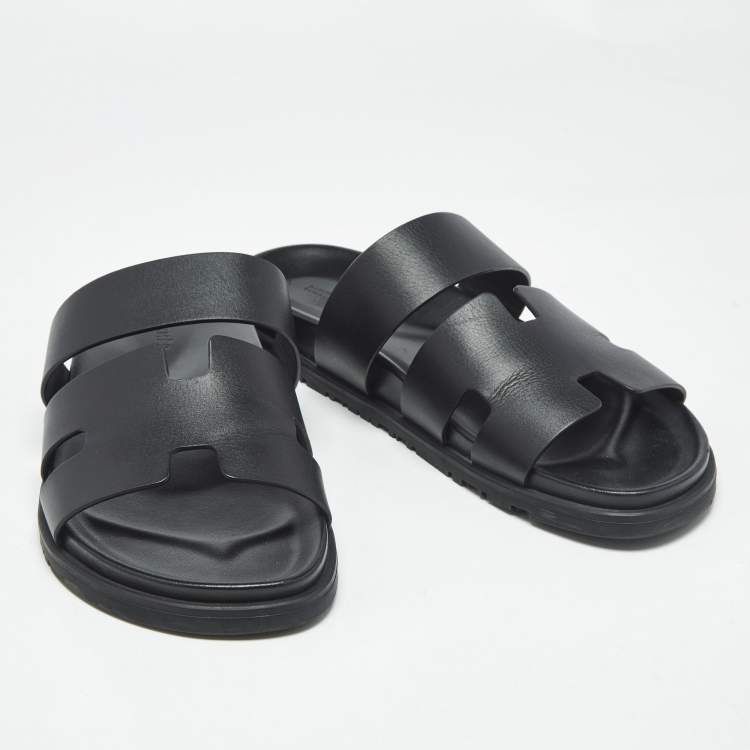Pre Owned Hermes Black Leather Ankara Sandals Size 46