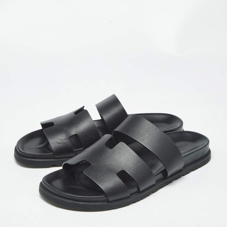 Pre Owned Hermes Black Leather Ankara Sandals Size 46