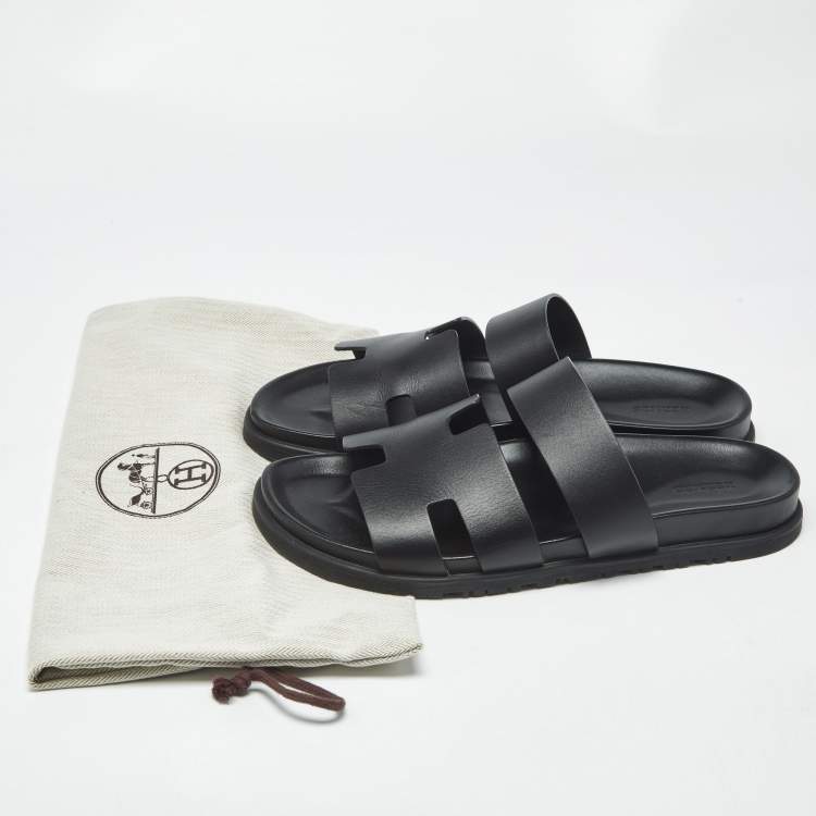 Pre Owned Hermes Black Leather Ankara Sandals Size 46