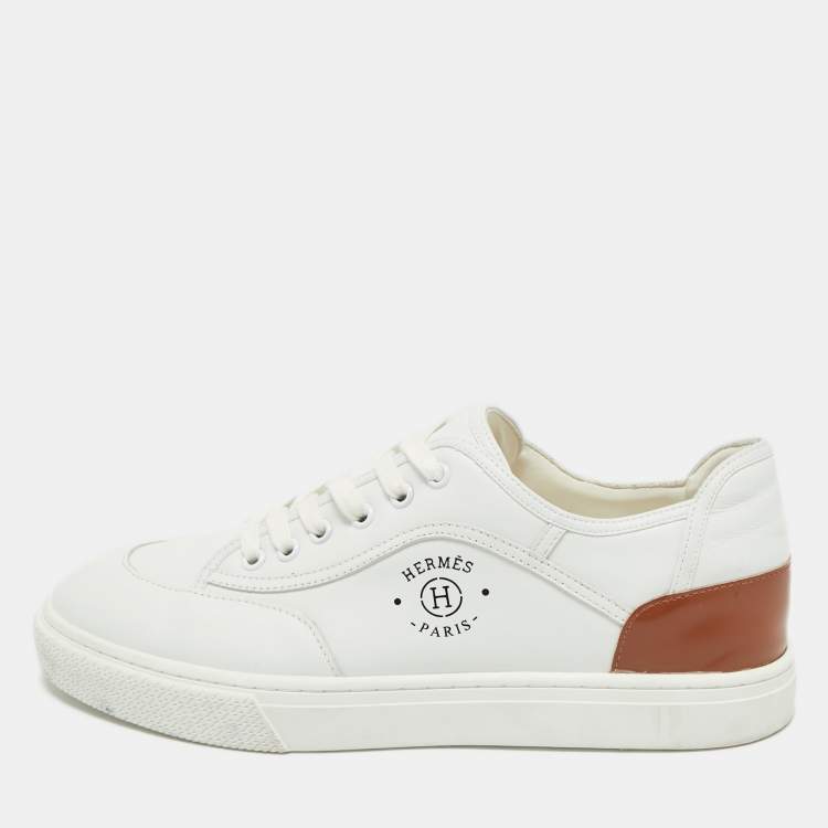 Pre Owned Hermes White/Brown Leather Get Sneakers Size 45