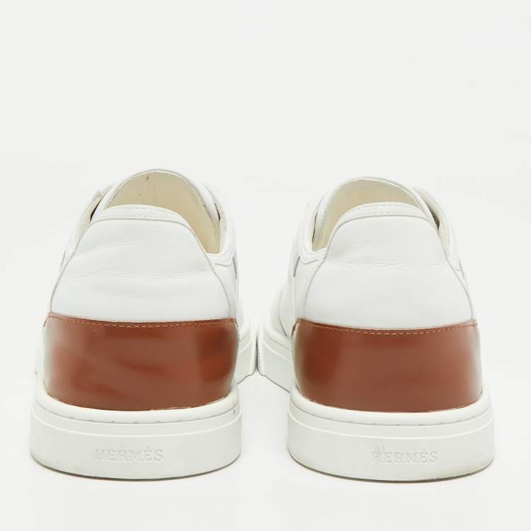 Pre Owned Hermes White/Brown Leather Get Sneakers Size 45