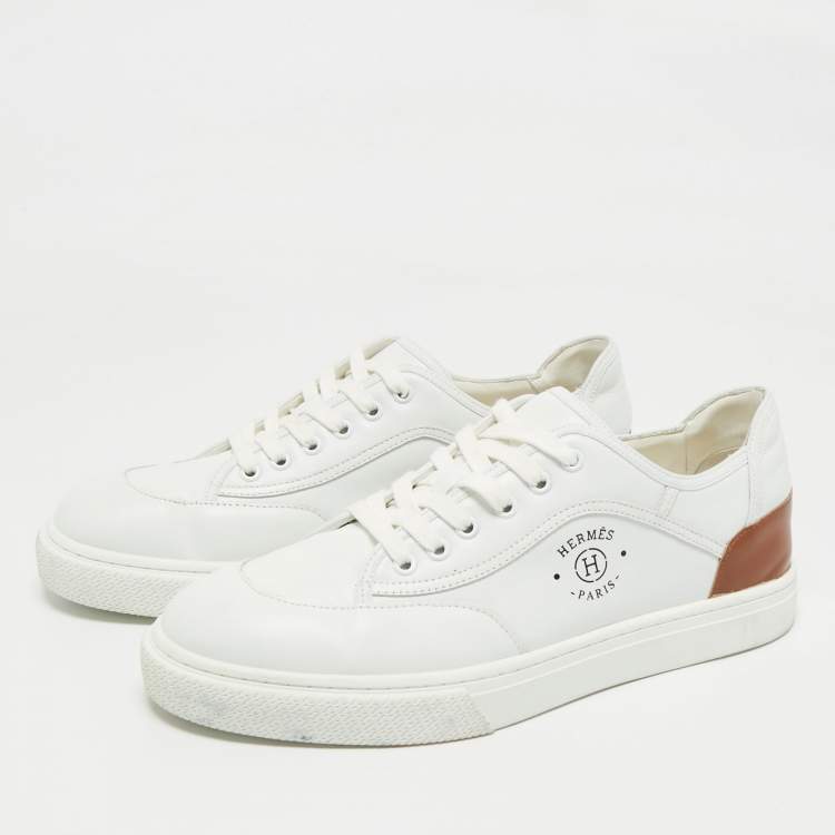 Pre Owned Hermes White/Brown Leather Get Sneakers Size 45