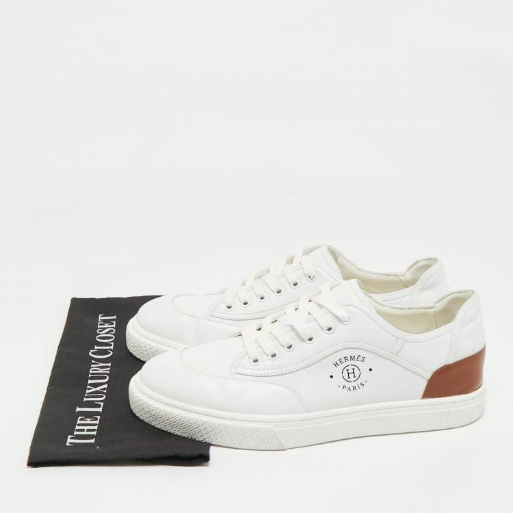 Pre Owned Hermes White/Brown Leather Get Sneakers Size 45