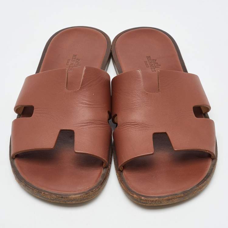 Pre Owned Hermes Brown Leather Izmir Flat Sandals Size 42