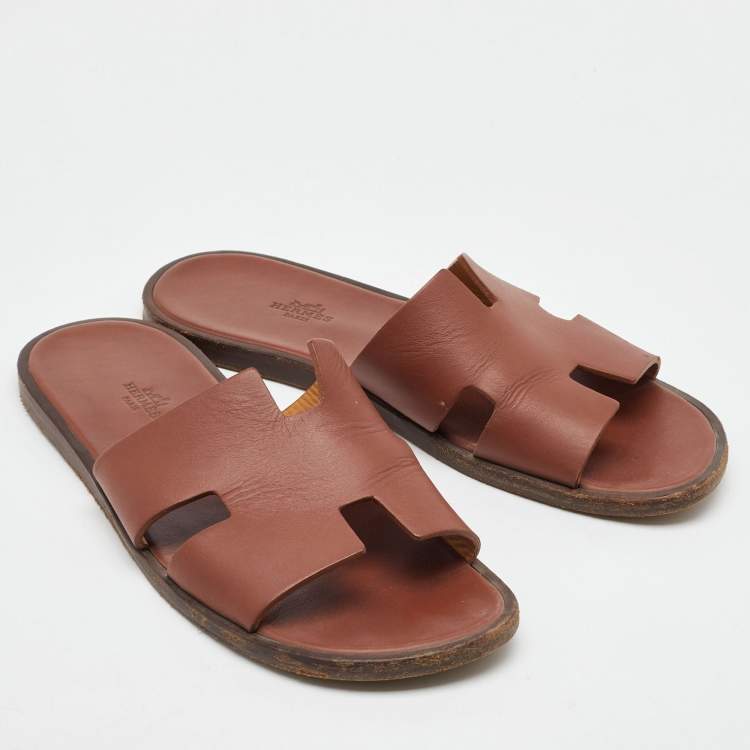 Pre Owned Hermes Brown Leather Izmir Flat Sandals Size 42