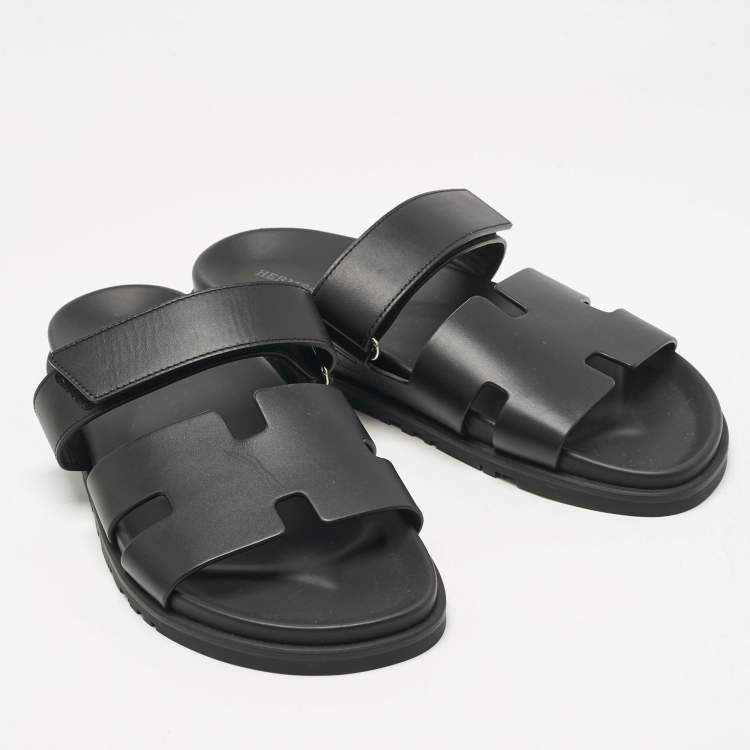 Pre Owned Hermès Black Leather Chypre Sandals Size 43