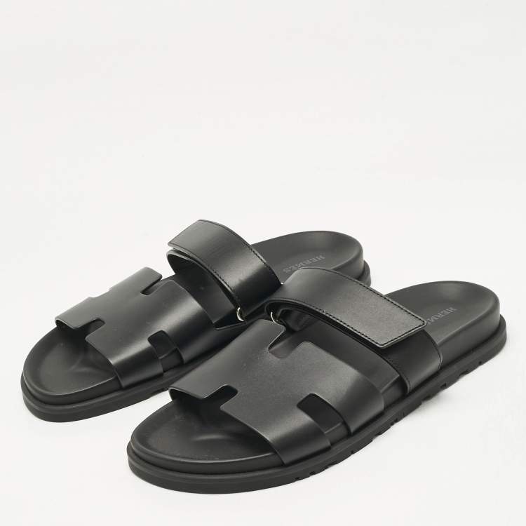 Pre Owned Hermès Black Leather Chypre Sandals Size 43