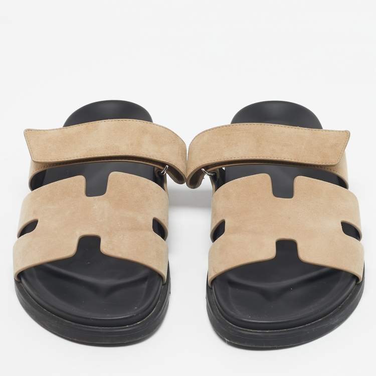 Pre Owned Hermes Beige Suede Chypre Sandals Size 44