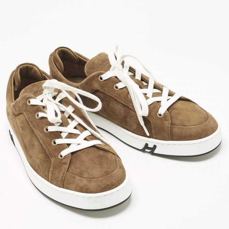 Pre Owned Hermes Brown Suede Kid Sneakers Size 40