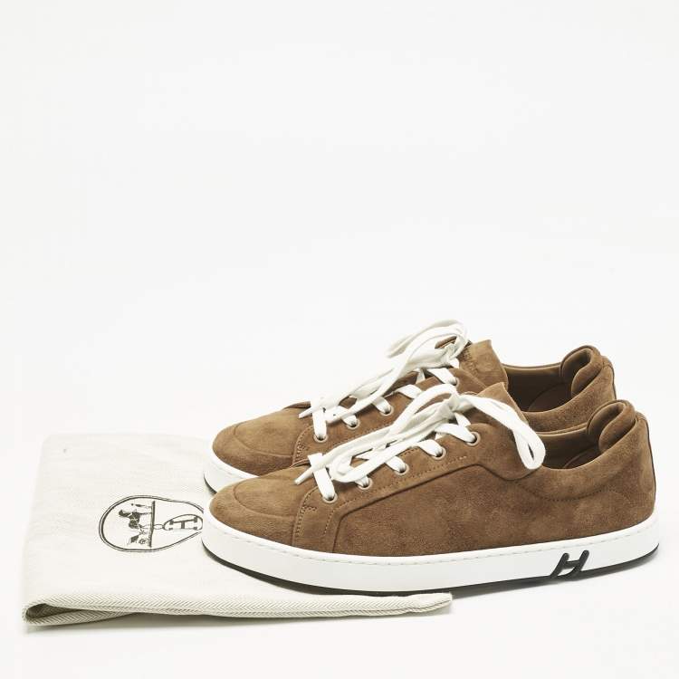 Pre Owned Hermes Brown Suede Kid Sneakers Size 40