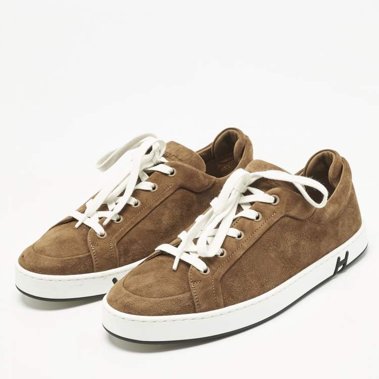 Pre Owned Hermes Brown Suede Kid Sneakers Size 40