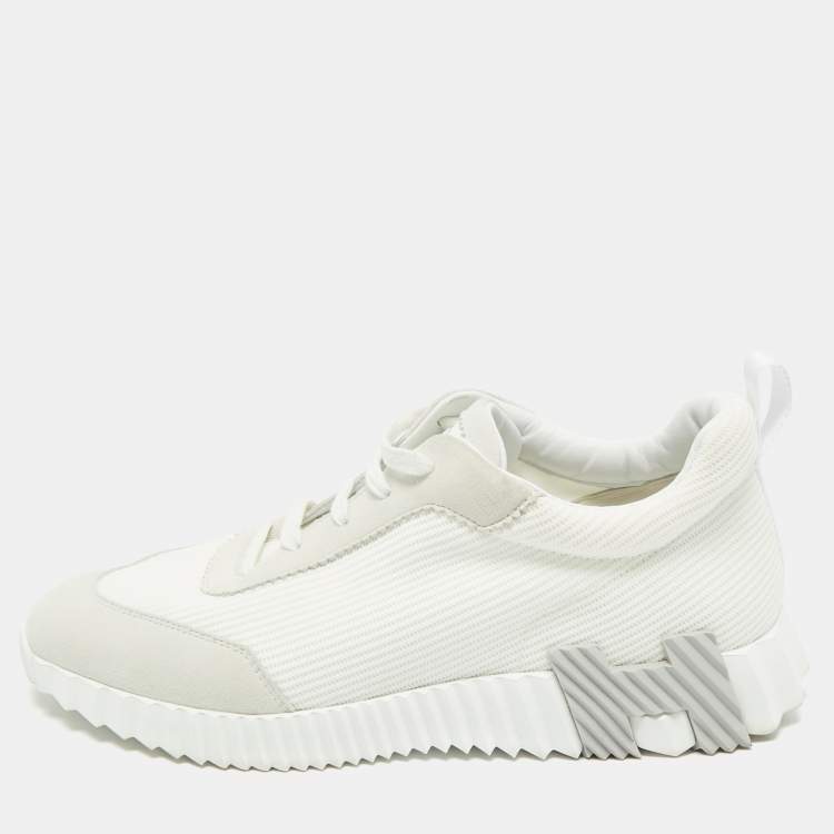 Pre Owned Hermes Grey Fabric and Suede Bouncing Lace Up Sneakers Size 42