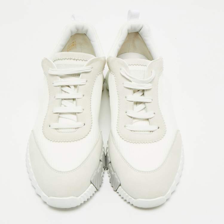 Pre Owned Hermes Grey Fabric and Suede Bouncing Lace Up Sneakers Size 42