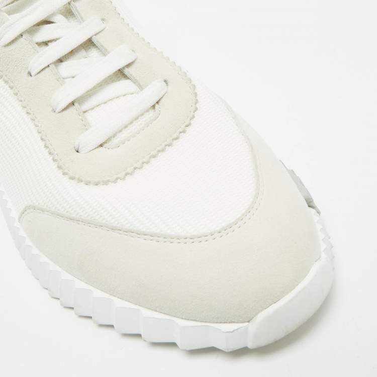 Pre Owned Hermes Grey Fabric and Suede Bouncing Lace Up Sneakers Size 42