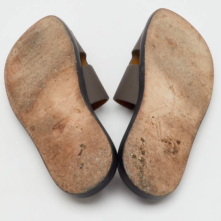 Pre Owned Hermés Ecorce Epsom Leather Izmir Flat Slides Size 43