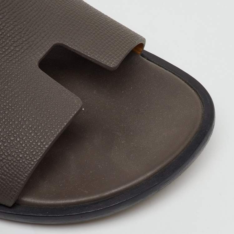 Pre Owned Hermés Ecorce Epsom Leather Izmir Flat Slides Size 43