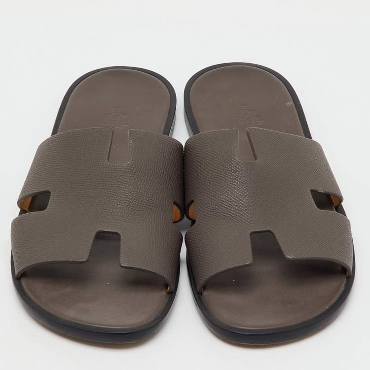 Pre Owned Hermés Ecorce Epsom Leather Izmir Flat Slides Size 43