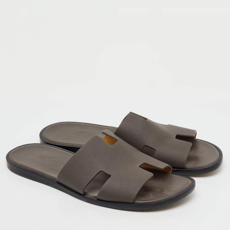 Pre Owned Hermés Ecorce Epsom Leather Izmir Flat Slides Size 43