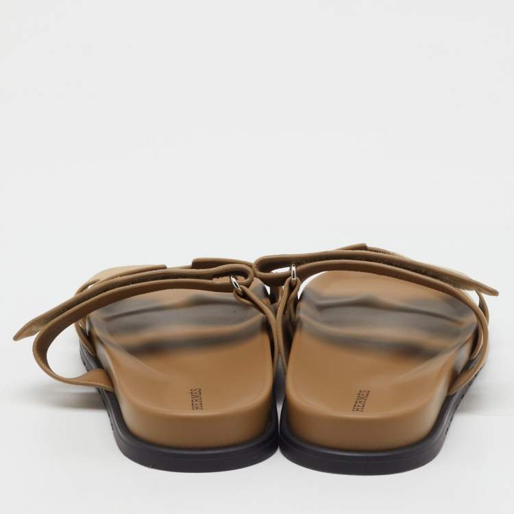Pre Owned Hermès Beige Leather and Suede Chypre Flat Sandals Size 46