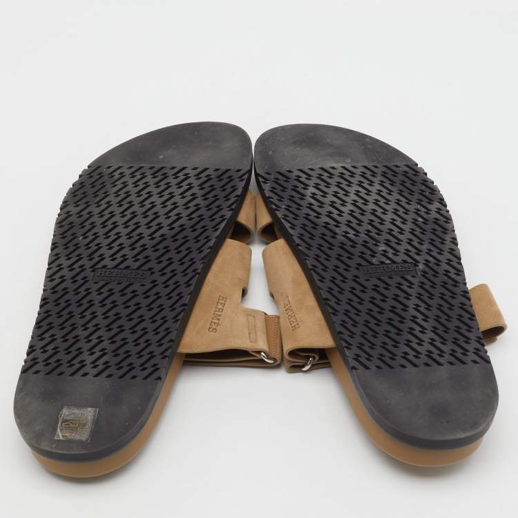 Pre Owned Hermès Beige Leather and Suede Chypre Flat Sandals Size 46