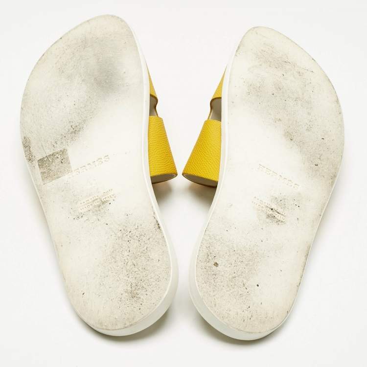 Pre Owned Hermes Yellow Leather Izmir Flat Slides Size 42