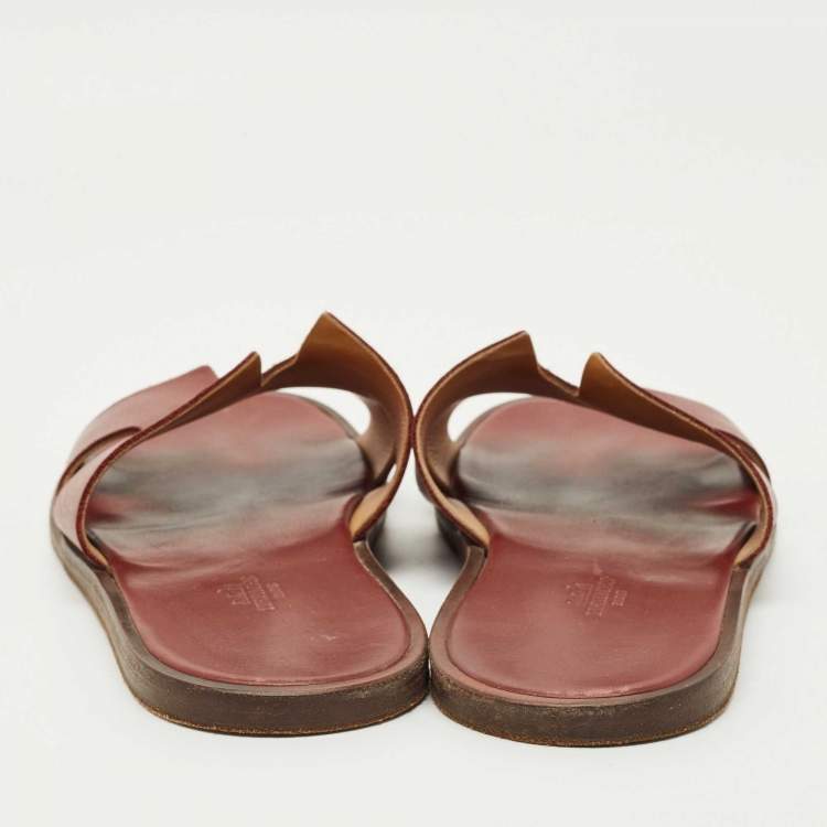 Pre Owned Hermes Burgundy Leather Izmir Flat Sandals Size 41