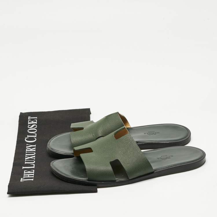 مملوكة مسبقًا Hermes Green Leather Izmir Flat Slides  Size 41