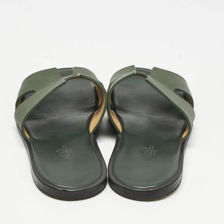 مملوكة مسبقًا Hermes Green Leather Izmir Flat Slides  Size 41