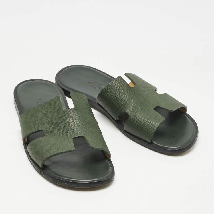 مملوكة مسبقًا Hermes Green Leather Izmir Flat Slides  Size 41