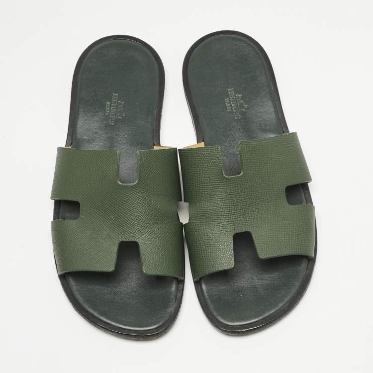 مملوكة مسبقًا Hermes Green Leather Izmir Flat Slides  Size 41