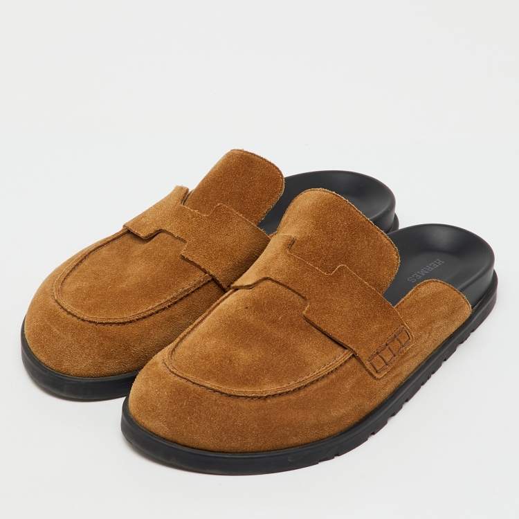 Pre Owned Hermes Brown Suede Go Mules Size 42.5