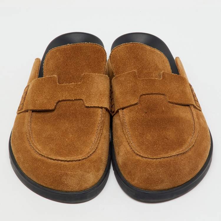 Pre Owned Hermes Brown Suede Go Mules Size 42.5