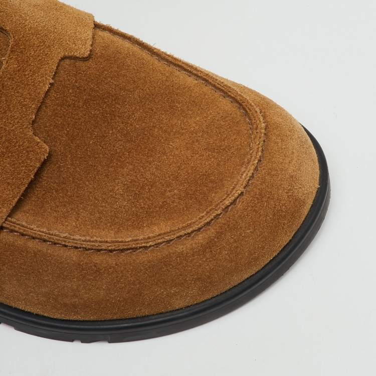 Pre Owned Hermes Brown Suede Go Mules Size 42.5