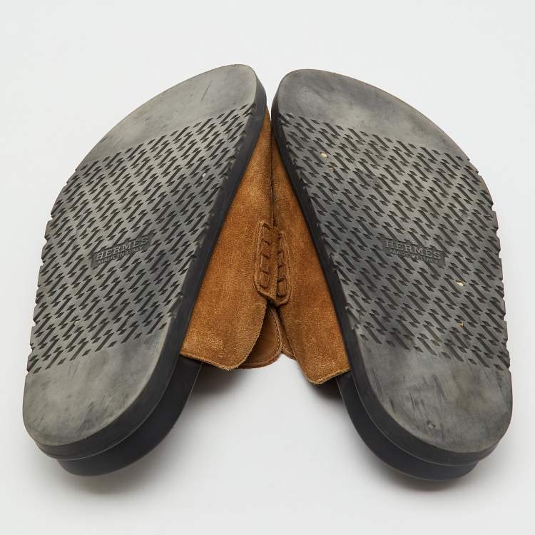 Pre Owned Hermes Brown Suede Go Mules Size 42.5