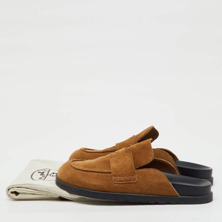 Pre Owned Hermes Brown Suede Go Mules Size 42.5