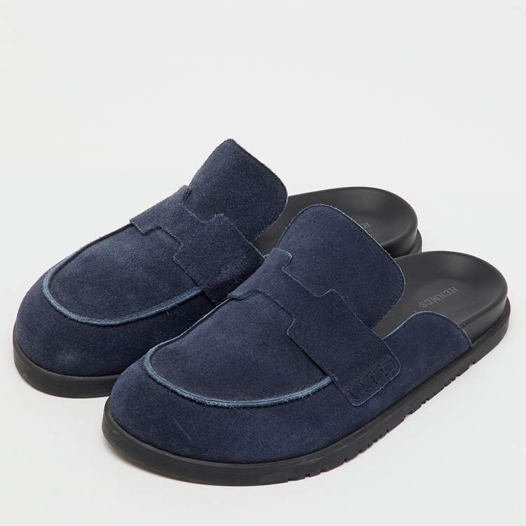 Pre Owned Hermès Navy Blue Suede Go Mules Size 43