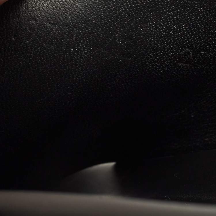 Pre Owned Hermes Black Leather Infra Flat Slides Size 42