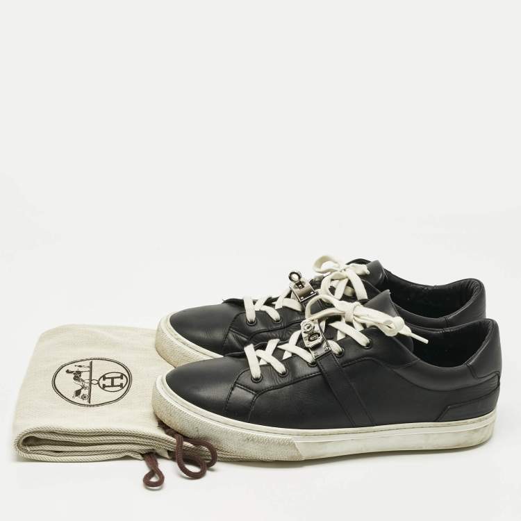 Pre Owned Hermes Black Leather Day Lace Up Sneakers Size 43