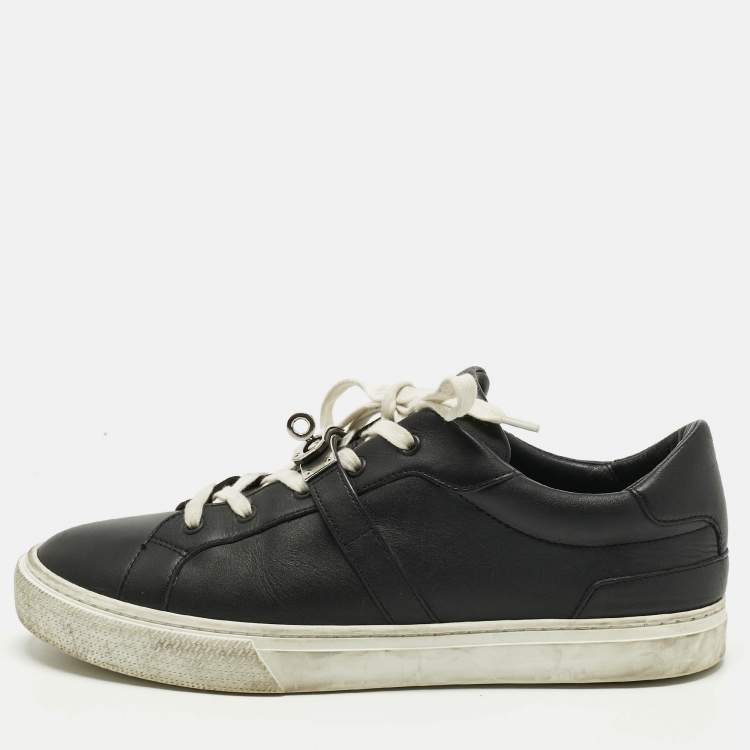 Pre Owned Hermes Black Leather Day Lace Up Sneakers Size 43