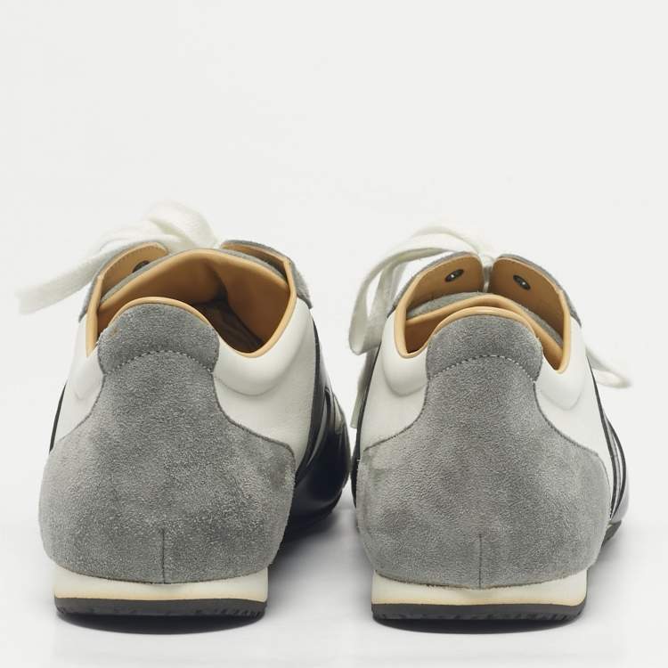 Pre Owned Hermes Grey/White Leather and Suede Tie Break Lace Up Sneakers Size 45.5