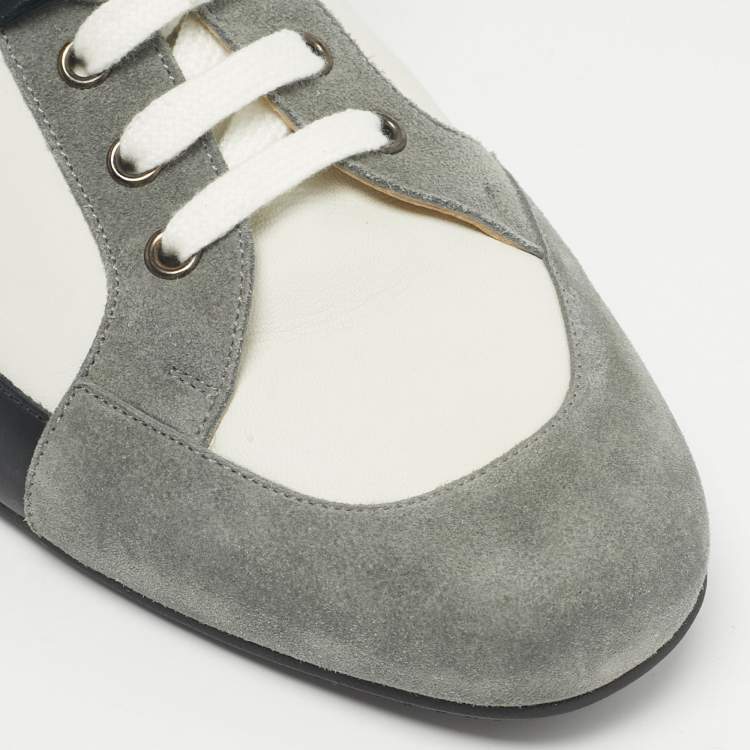 Pre Owned Hermes Grey/White Leather and Suede Tie Break Lace Up Sneakers Size 45.5