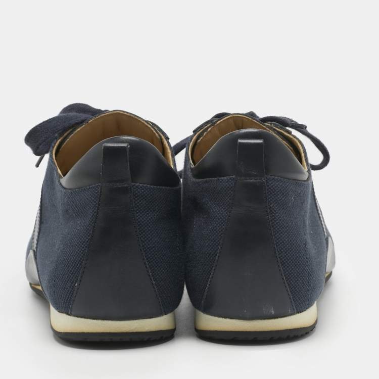 Pre Owned Hermes Navy Blue Denim and Leather Low-Top Sneakers Size 45
